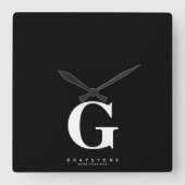 Horloge Carrée Nom du monogramme noir (Recto)