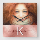 Horloge Carrée Nom du monogramme photo en or rose (Recto)
