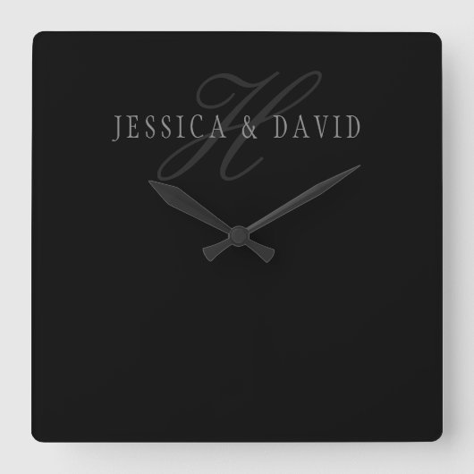 Horloge Carrée Nom et nom de famille des couples Monogramme (Recto)