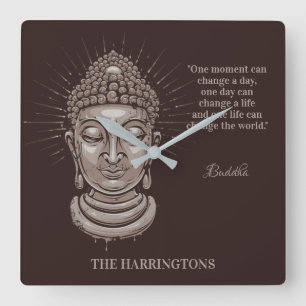 Horloge Carrée Nom et texte personnalisés Citation Bouddha