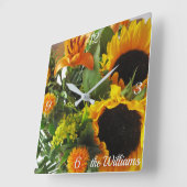 Horloge Carrée Nom, Impression Tournesols Modernes (Angle)