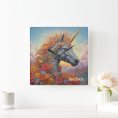 Horloge Carrée Nom personnalisé belle licorne (Maison)