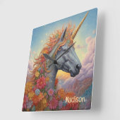 Horloge Carrée Nom personnalisé belle licorne (Angle)