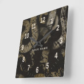 Horloge Carrée Nom personnalisé Serpents d'or noir de luxe (Angle)