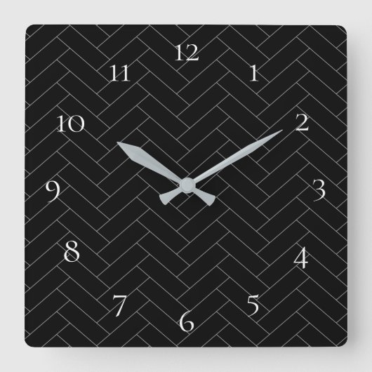 Horloge Carrée Nombre Black Grey Herringbone Motif (Recto)