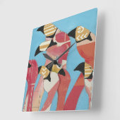 Horloge Carrée Nombre de Flamants roses (Angle)