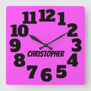 Horloge Carrée Nombre important de Neon Hot Pink