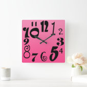 Horloge Carrée Nombres amusants - dégradé rose choquant (Maison)
