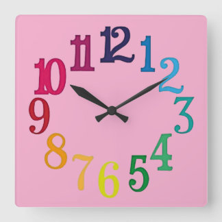Horloge Carrée Nombres colorés