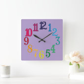 Horloge Carrée Nombres colorés (Maison)
