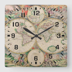 Horloge Carrée Nombres de carré noir / Carte du monde de voyage v
