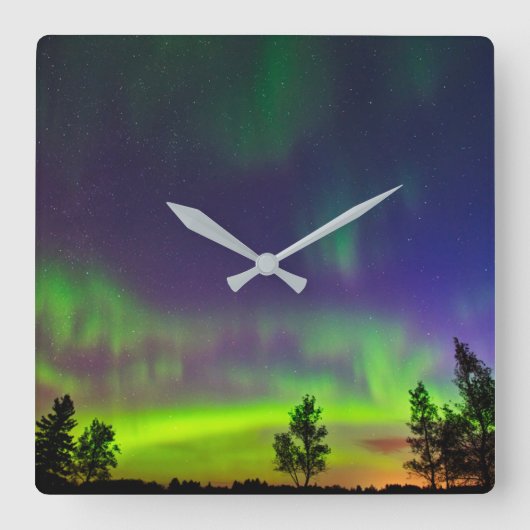 Horloge Carrée Northern Lights | Manitoba Canada (Recto)