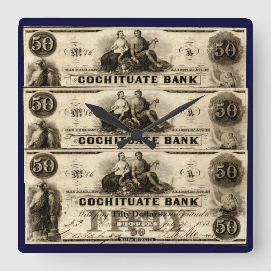 Horloge Carrée Note de 50 dollars Cochituate 1853 (Recto)