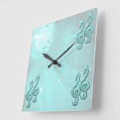 Horloge Carrée Note musicale Turquoise (Angle)