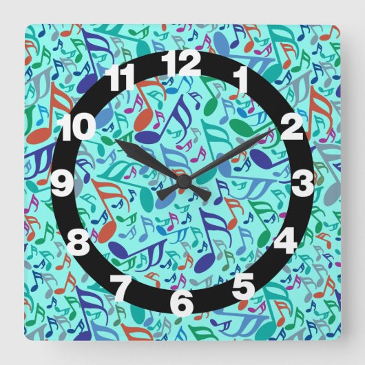 Horloge Carrée Notes de musique colorée (Recto)