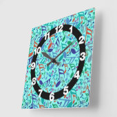 Horloge Carrée Notes de musique colorée (Angle)