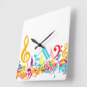 Horloge Carrée Notes de musique colorées (Angle)
