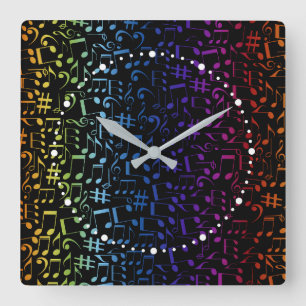 Horloge Carrée Notes de musique colorées dansantes Amoureux de la