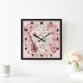 Horloge Carrée Notes de musique et Fleurs style rétro (Maison)