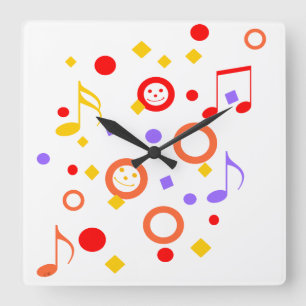 Horloge Carrée Notes musicales de colourful