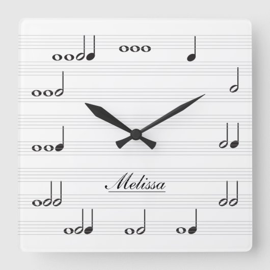 Horloge Carrée Notes musicales personnalisées (Recto)