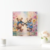 Horloge Carrée Nounours dans un jardin pastel (Maison)