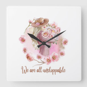 Horloge Carrée Nous sommes tous imparables - Tee floral d'autonom