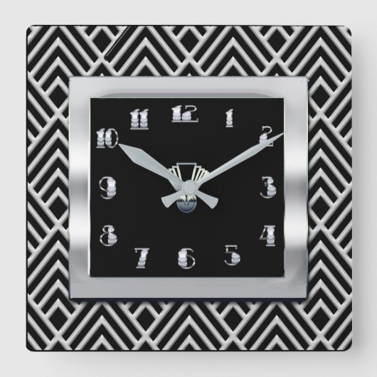 Horloge Carrée Nouveau style Art déco (noir et argent) (Recto)