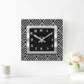 Horloge Carrée Nouveau style Art déco (noir et argent) (Maison)