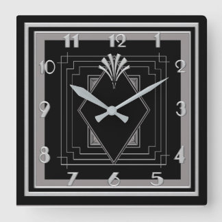 Horloge Carrée Nouveau Très Art Déco (Argent/Noir)