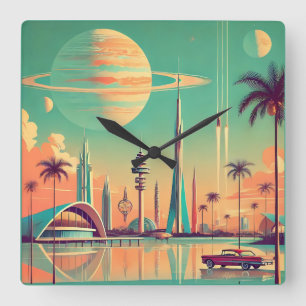 Horloge Carrée Nouvelle Floride Futuriste Atomique