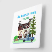 Horloge Carrée Nouvelle maison avec nom de famille (Angle)