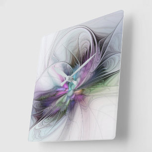 Horloge Carrée Nouvelle vie, art fantastique abstrait fractal col
