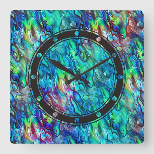 Horloge Carrée Nouvelle-Zélande Abalone Paua Shell Motif 1 (Recto)
