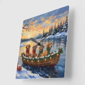 Horloge Carrée Nova Scotia Duck Tolling Retriever Christmas Boat (Angle)