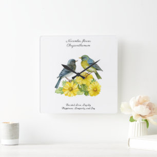 Horloge Carrée Novembre Mois de naissance Fleur Chrysanthème Oise