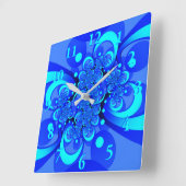 Horloge Carrée Nuances de bleu moderne art fractal Abstrait (Angle)