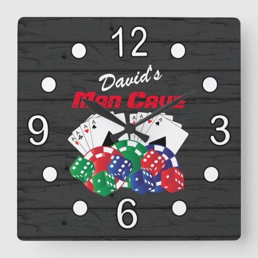 Horloge Carrée Nuit de poker à Man Cave (Recto)
