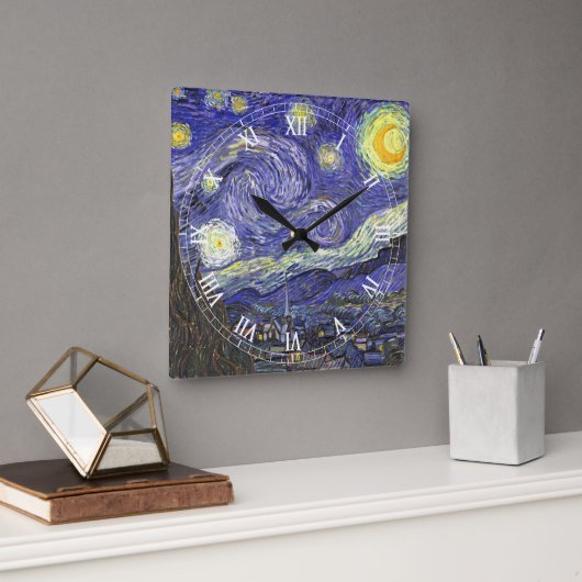 Horloge Carrée Nuit étoilée par Vincent van Gogh (Bureau)