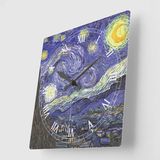 Horloge Carrée Nuit étoilée par Vincent van Gogh (Angle)