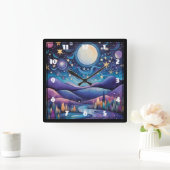 Horloge Carrée Nuit lunaire Big Moon Paysage (Maison)