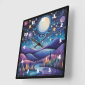 Horloge Carrée Nuit lunaire Big Moon Paysage (Angle)