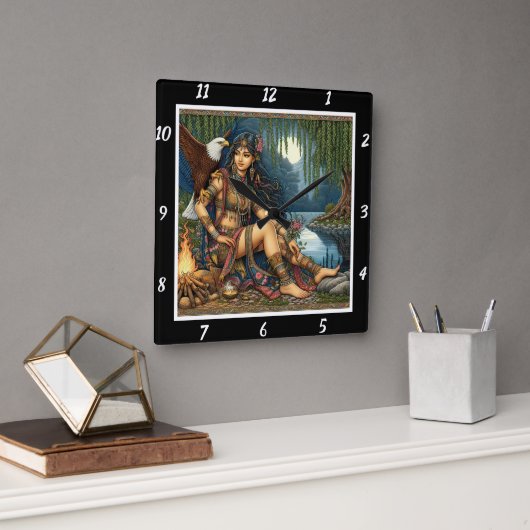 Horloge Carrée Nuits amérindiennes : La brillance de l'Eagle Shad (Bureau)