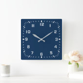 Horloge Carrée Numéro de Carré blanc Facebook sur Navy Blue (Maison)