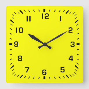 Horloge Carrée Numéro de Carré noir Facebook sur Jaune