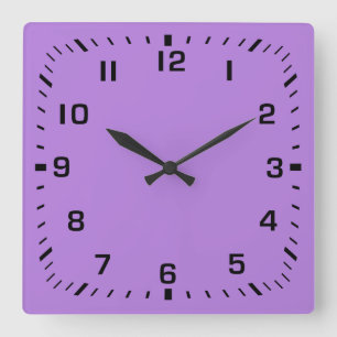 Horloge Carrée Numéro de Carré noir Facebook sur Lavender Purple