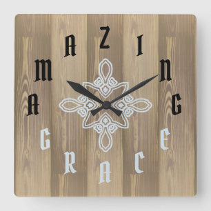 Horloge Carrée Numéro de lettre Grain de bois