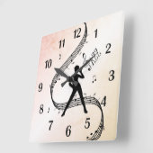 Horloge Carrée Numéro noir de danse de jazz (Angle)