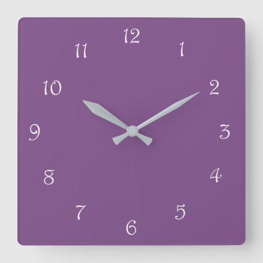 Horloge Carrée Numéros de script blanc sur wccn mauve (Recto)