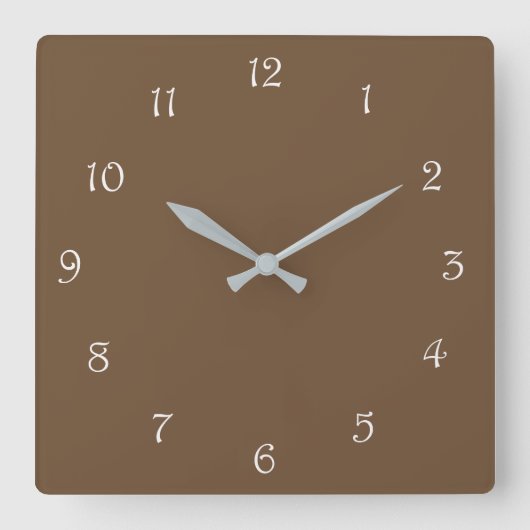 Horloge Carrée Numéros de script blanc sur wccnt Brown (Recto)